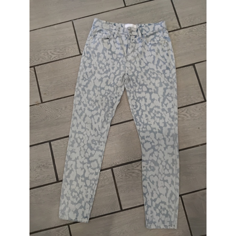 Current/Elliott High Waist Stiletto Jeans‎ Inky Leopard Blue White Skinny 25 NEW